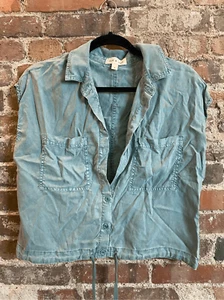CLOTH & STONE by Anthropologie 100% Tencel Teal Mid Drift Drawstring Waist Doub - Picture 1 of 8