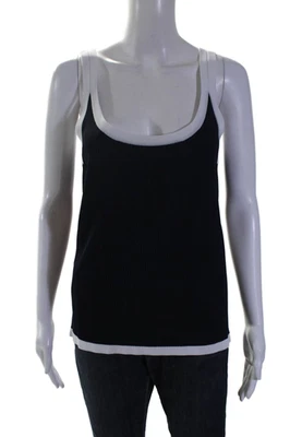 Ellen Tracy Womens Silk Scoop Neck Contrast Trim Tank Top Navy Size M - Image 1 of 4