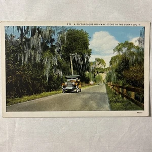 Vintage Linen Postcard Picturesque Highway Scene Sunny South Car C. T. - Picture 1 of 4