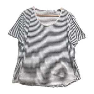 COUNTRY ROAD Womens Short Sleeve Striped tee Tshirt White Black Linen Top XL - Picture 1 of 14