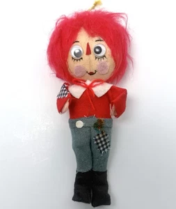 Raggedy Ann Andy Weihnachtsschmuck beflockt Filz Figur Japan Vintage 60er - Bild 1 von 15