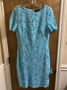 Ralph Lauren LRL Crochet Cotton Lace Dress Sky Blue Short Sleeves Lined Size 8 - Picture 1 of 14