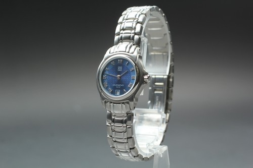 Batt. nuovo [COME NUOVO] Orologio Donna Givenchy Blu Quadrante Romano Argento Data Quarzo Giappone