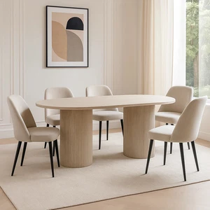 Modernovaler Travertin-Tischplatte im Säulenstil 200 X 100 X 75 cm beige - Bild 1 von 4