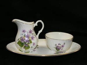 Vintage Creamer Sugar Underplate Crown Staffordshire - Picture 1 of 11