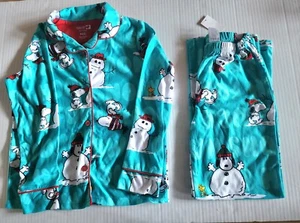 PEANUTS SNOOPY CHRISTMAS 2 PIECE PAJAMA SET BIG KIDS SIZE 8 GREENISH BLUE - Picture 1 of 6