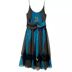 Anna Sui Anthropologie Silk Dress Size 4 Fit Flare Midi Lined Multicolor Strappy - Picture 1 of 10