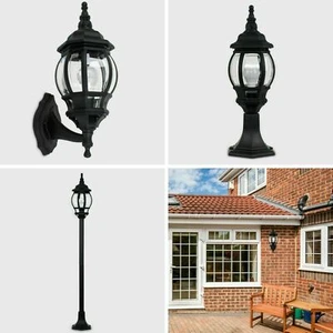 Outdoor LED IP44 Lantern Patio Light Set Wall Fitting Rain Proof Standing Post  - Picture 1 of 20