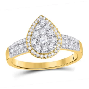 14kt Yellow Gold Round Diamond Cluster Bridal Wedding Engagement Ring 3/4 Ctw - Picture 1 of 1