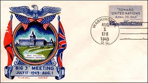 1 Aug 1945 WWII Patriotic Staehle Multicolor Big 3 Meeting Unaddressed - Picture 1 of 2