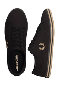 FRED PERRY Hombre Negro Kingston Sarga Lona Entrenadores Talla UK 6 EU 40 RRP £85 - Imagen 1 de 6