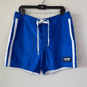 Abercrombie & Fitch Men’s Swim Trunks Sz L Blue White Striped Trim Board Shorts - Picture 1 of 8