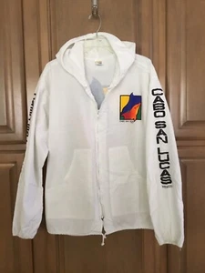 Vintage ~ CABO SAN LUCAS Womens White Beach Zip Jacket ~ Size L~ Dolphins ~1990s - Picture 1 of 12