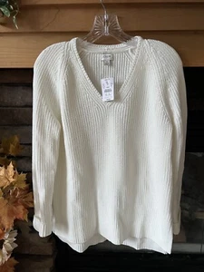 Neu mit Etikett J. Crew Damenpullover Strickpullover V-Ausschnitt Langarm cremefarben gerippt klein - Bild 1 von 3