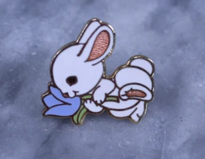 Punze Osterhase mit Blume Brosche oder Anstecknadel - 1988 Vintage - Bild 1 von 3