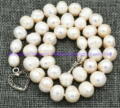 Collar de perlas blancas naturales del Mar del Sur de 11-12 mm broches de amor de plata tibetana Foto 1 de 4