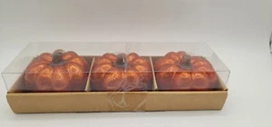 3er Set Glitzer Kürbis Kerzen Halloween Erntedank Deko Neu im Karton - Bild 1 von 6