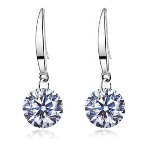Dangle Earrings 14k White Gold Plated 8.5mm Naked Drill Crytal Drop Earrings 925 - Picture 1 of 18