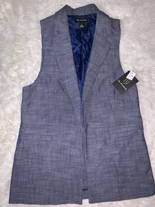 I. N. Studios Women's Navy Blue Denim Like Vest Open Front w/ Collar Sz 8 NWT - Picture 1 of 12