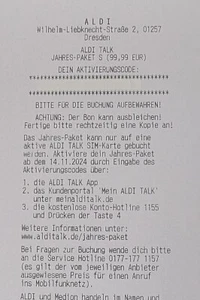 Aldi Talk Jahrespaket S | NEU | Bon sofort aufladen - Bild 1 von 1