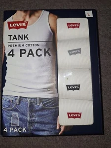 Levis Ribbed Tank Tops Mens 4 Pack Large White Logo 90's Street Wear - Picture 1 of 5