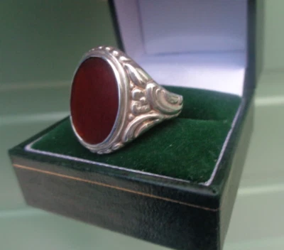 Sterlingsilber Ring Karneol Chalzedon 1960/70s Groß Größe T bis U - Bild 1 von 4