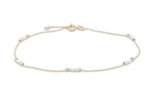 10K Gold Chain Anklet with Cubic Zirconia Beads - 9" + 1"