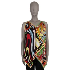 71560 auth EMILIO PUCCI multicolor 2022 MIXED PRINT Scarf Top Shirt S - Picture 1 of 8