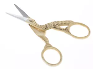 4" Stork Embroidery Scissors Cross Stitch Sewing Scissors Cutter Gold Plated - Picture 1 of 3