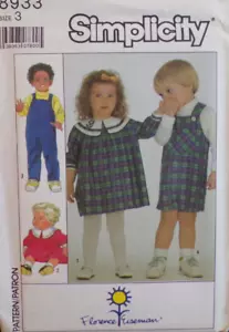 Simplicity Sewing Pattern 8933 Toddlers Dress and Overalls 2 Lengths Size 3 VTG - Picture 1 of 6