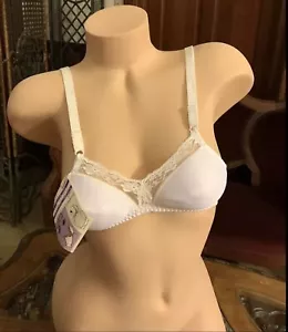 Reggiseno vintage senza cuciture pizzo liscio poliestere nylon bianco regolabile anni '70 NUOVO 32A - Foto 1 di 11