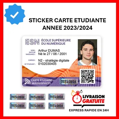 Autocollant Sticker Vignette Carte Etudiant Etudiante Année 2023 2024 Etiquette • 3.75€