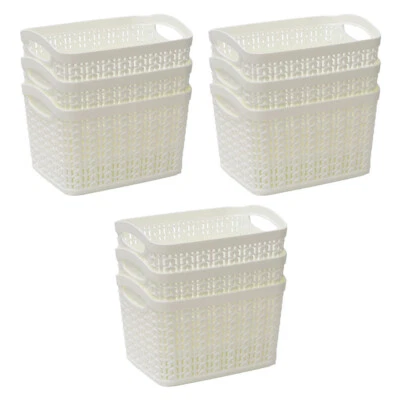 (Set of 9) Rectangular Loop Storage Basket 1.5L Capacity Each Ivory Knit Design - Image 1 of 4
