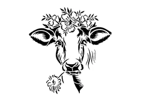 Schablone " Kuh mit Blumen.. " auf A4 - Bild 1 von 1