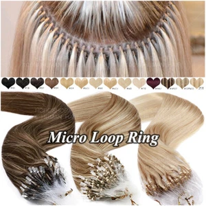 THICK 100% Remy Human Hair Micro Loop Ring Beads Extensions Full Head 200S Link - Picture 1 of 28
