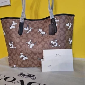Coach Peanuts Snoopy 6160 borsa multi tote in legno di sequoia cachi tela firmata nera - Foto 1 di 10