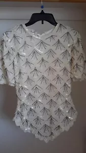 Vintage Laurence Kazar Gr. S Meerjungfrau Jakobsmuschel Seide Hand Perlen Pailletten Bluse - Bild 1 von 12