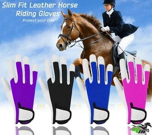 Equestrian Horse Riding Gloves Synthetic Leather Cotton Mens Ladies Kids S M L - Picture 1 of 33