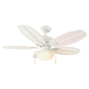 Hampton Bay Ceiling Fan W/ Light Kit 48" LED Indoor/Outdoor Tropical Matte White - Picture 1 of 5