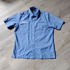 VINTAGE Alan Stuart Button Up Shirt L Blue White Short Sleeve Zip Pocket Retro - Picture 1 of 8