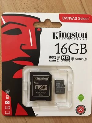 Kingston Micro SD 16GB SDHC Memory Card Mobile Phone Class 10 With SD ADAPTER - Image 1 of 4