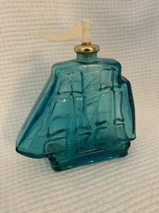 Vintage 1973 Old Spice Ships Decanter Novelty Glass Blue Bottle - Picture 1 of 10