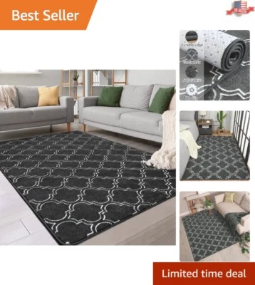 Luxury Plush Shag Geometric Area Rug - Memory Foam - 4x6 Feet - Dark Grey/White - Image 1 of 4
