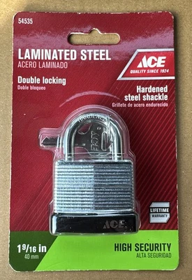 Ace 1 - 9/16"  Steel Double Locking Padlock 54535 - NEW! - Image 1 of 4