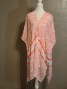 Leichter Damenkaftan/Überwurf rosa und weiß gemustert neu ohne Etikett Einheitsgröße M-L - Bild 1 von 8