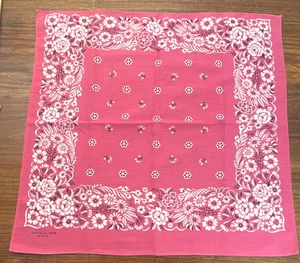 Pañuelo Floral Algodón Rosa Caliente Vintage Bandana 20" RN 14193 EE. UU. Ribete - Imagen 1 de 5