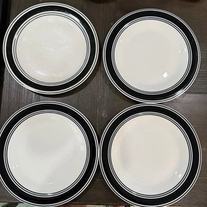 Set Of Four Mainstays Casual Banded Cobalt BLACK Stoneware Dinner Plates 10 1/4” - Picture 1 of 6