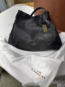 New Rare Black Coach Mini Stud Edie Shoulder Bag with protective bag and box - Picture 1 of 5