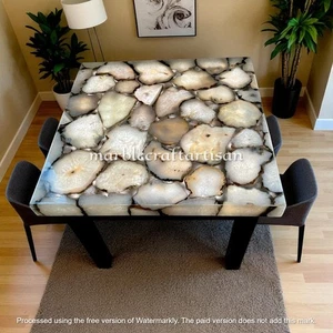 Handmade Agate Table Top: Natural Stone Inlay, Square Kitchen Table & Home Decor - Picture 1 of 9