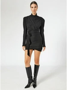 Sabina Musayev Schwarz Metallic Rüschen Kleid Langarm Party Urlaub Spaß Sexy - Bild 1 von 18